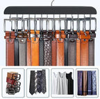 Belt Hanger for Closet, Sturdy Wood Belt Rack Closet Accessories with 14 Hooks Belt Organizer for Closet Organizers and Storage Max 42 Belts-Black 2 Pack - Image 2