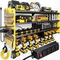 POKIPO Large Power Tool Organizer Wall Mount with Charging Station,4 Layer Heavy Duty Metal Storage Rack Loads 600lbs with 8 Cordless Drill Holder,Battery Utility Rack Gift for Garage workshops Room by POKIPO