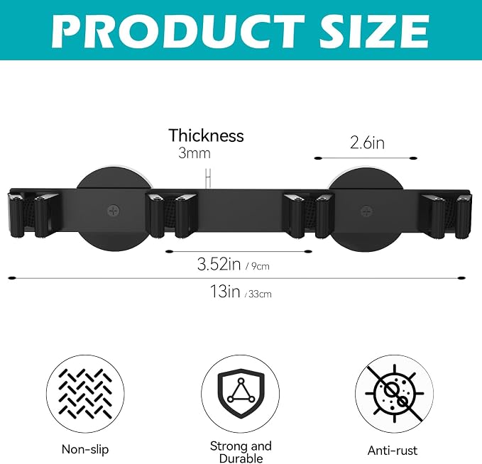 Magnetic Mop Broom Holder, Strong Non Slip Magnetic Broom Mop Hanger, Heavy Duty Magnetic Hooks for Hanging Shovel Rake Tools, Wall Mounted Utility Storage Magnet Rack 4 Rack - Image 5
