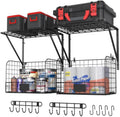 ThreeHio 2 Pack Garage Shelves Wall Mounted with Wire Baskets, Heavy Duty Garage Wall Shelving with Hooks, Wire Shelf Baskets Tool Organizer for Home Garden Garage Organization and Storage by ThreeHio