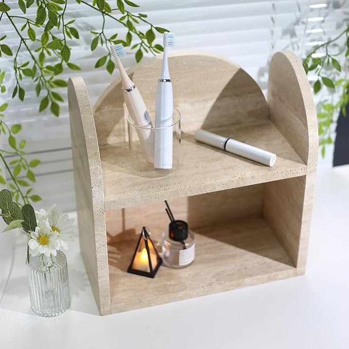 DUANYAN Travertine Shelf Bathroom Counter Organizers and Storage 2-Tier - Image 7