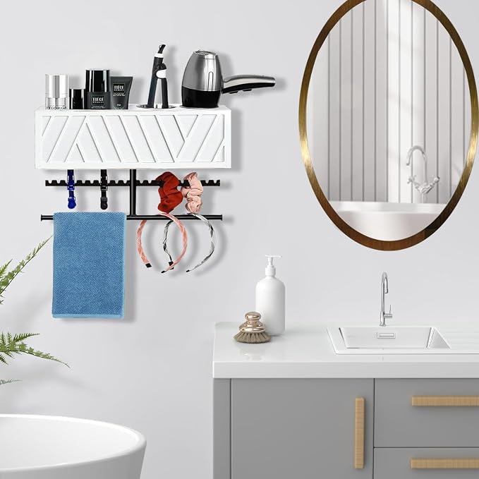 Rustic Hair Dryer Holder Wall Mounted,Hair Styling Tools & Accessories Organizer,Bathroom Supplies & hot Tools vanities Organizer Caddy,for Storage Flat Iron,Blow Dryer,Curling Iron,Towel - Image 7