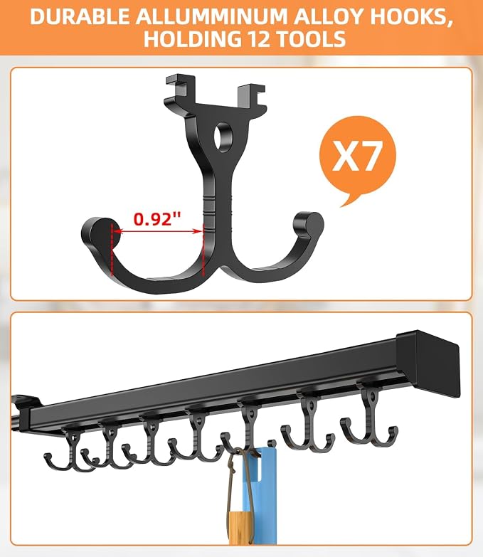 Pull Out Broom Holder With Adjustable Double Row Sliding Hook-Black 16.14IN - Image 5