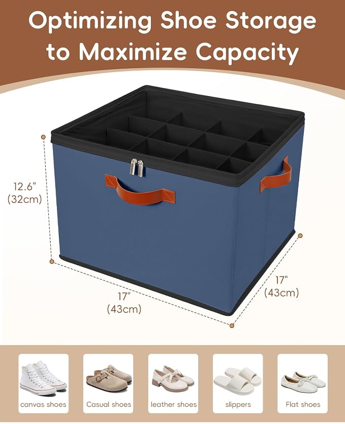 2 Pack Foldable Shoe Storage Bin Clear Lid Organizer for Entryway,Navy Blue - Image 3