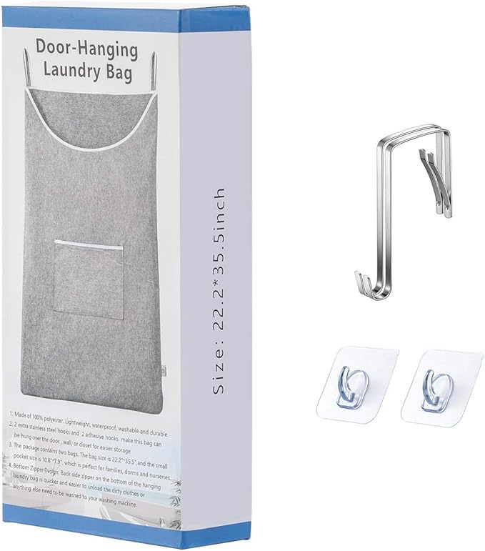 SAVERHO X-Large Door Hanging Hamper Bag,2 Pack Large Capacity Hanging Laundry Hamper Basket with Wide Opening Dirty Clothes Laundry Hamper Storage Bag Size 35X22inch(Grey-2Pack) - Image 7