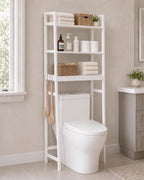 Over The Toilet Storage,White Bamboo Over Toilet Bathroom Organizer with 3-Tier Shelves and Hooks,Space-Saving Bathroom Shelf for Towels,Toiletries and Small Bathroom Storage by Unknown