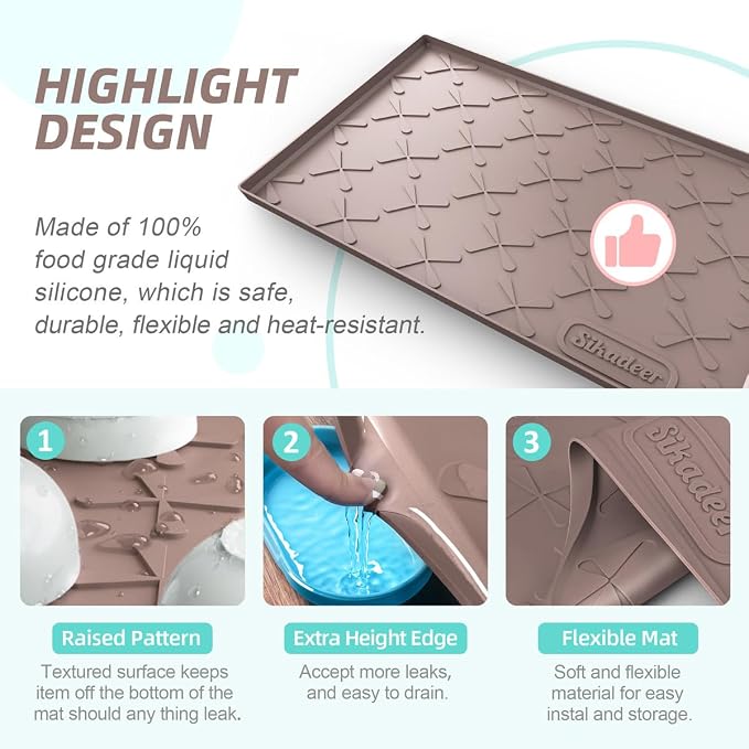 SIKADEER Waterproof Under Sink Mat Silicone 28" x 22" Kitchen Cabinet liner - Image 4