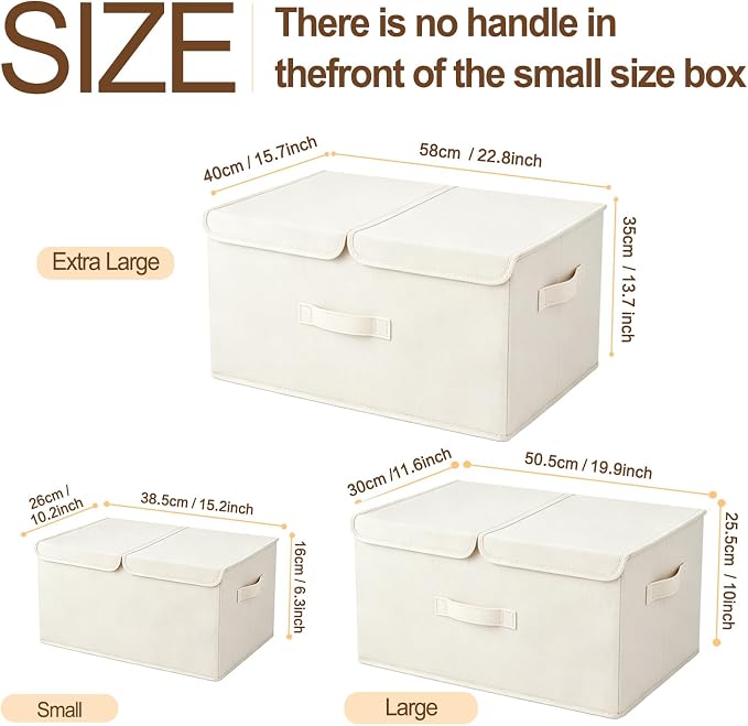 2 Pack Large Storage Boxes with Lids and Handles, Collapsible Linen Storage Bins Organizer Containers Baskets Cube with Removable Divider for Home Bedroom Closet Office (Cream, XL) - Image 6