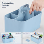 Multiuse Caddy Organizer with Handle, Portable Divided Plastic Tote Bin - Art Craft, Stationary Pen Marker Crayons, Makeup Hair Supplies Storage - Bathroom, Classroom, Dorm, Office, Desk Holder - Blue - Image 6