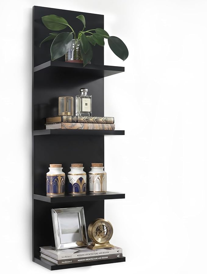 Homaterial Wall Shelves 4 Tier, Simple Vertical Corner Shelf for Room, Kitchen Wall Decor, Makeup Perfume Organizer,Decorative Shelving Unit, Black by Homaterial