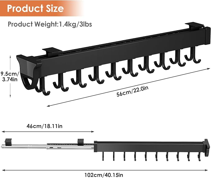 Pull-out Mop and Broom Holder with 20 Sliding Hooks - Image 2