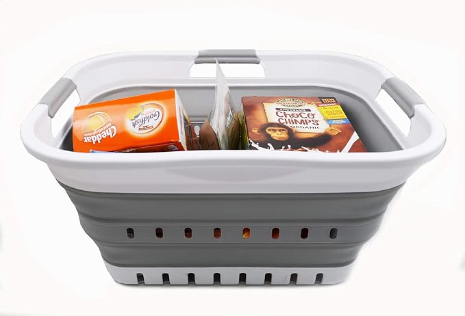 SAMMART 30L (8 gallon) Collapsible 3 Handled Plastic Laundry Basket - Foldable Pop Up Storage Container/Organizer - Space Saving Hamper/Basket (White/Grey) - Image 5