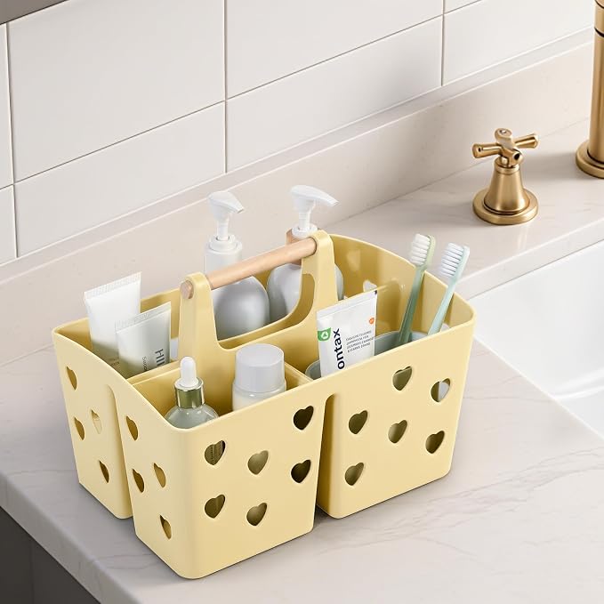 Portable Shower Caddy Plastic Shower Basket Organizer with Handle, Yellow - Image 6