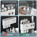 Toothbrush Holders Wall Mounted, Toothbrush Holder with Automatic Toothpaste Dispensers, 6 Brush Slots, 3 Magnetic Cups,1 Cosmetic Drawer Organizer and 1 Large Storage Tray - Image 6