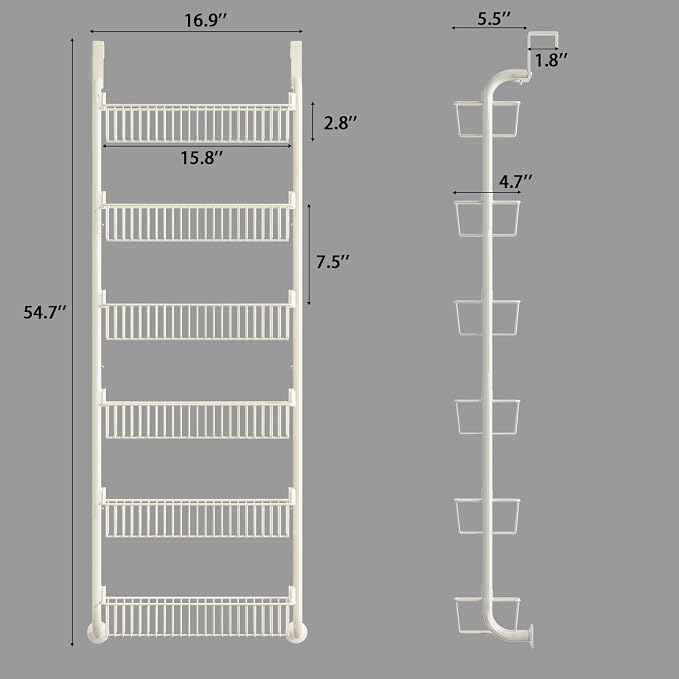 MIAOLI Over the Door Pantry Organizers and Storage, 6-Tier Spice Rack, Home & Kitchen Storage Shelves for Cabinet, Large Capacity Hanging Seasoning Organizer, Laundry Room Organization, White - Image 3
