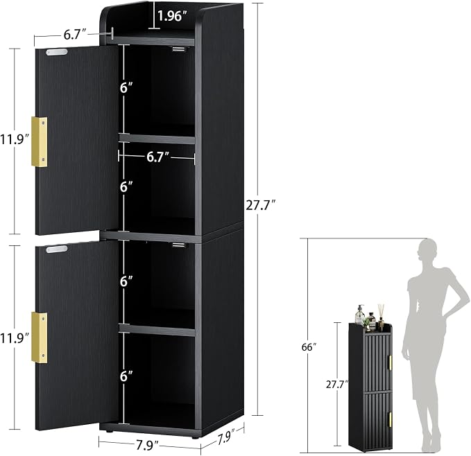 Yoobure Fluted Small Bathroom Storage Cabinet, Narrow Toilet Paper Cabinets - Image 3