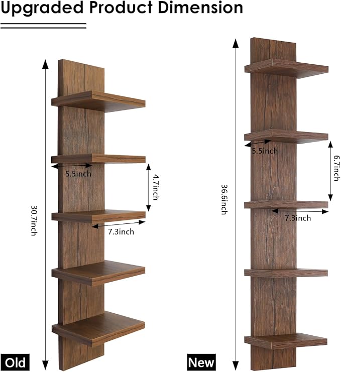 Homaterial 5 Tier Floating Wall Shelf Unit, Brown - Image 3