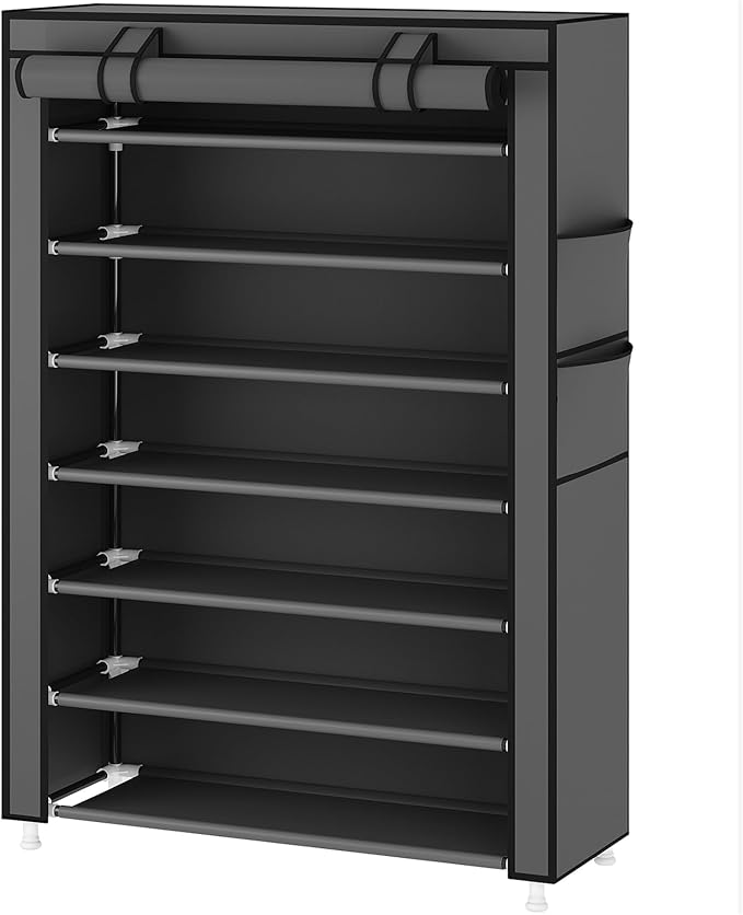 Laiensia 7-Tier Vertical Shoe Rack Organizer, Space Saving Shoe Storage Organizer, Non-Woven Cover Shoe Shelf Holds 28-35 Pairs for Bedroom, Hallway, Closet Entryway, Grey - Image 9
