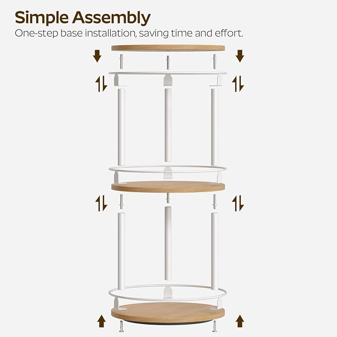 YATINEY 3-Tier Lazy Susan Organizer, Rotating Spice Rack, Spinning Organizer, Industrial Turntable Spice Rack Organizer for Cabinet, Kitchen Countertop, Pantry, White and Natural SR23WN - Image 4