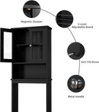 Shintenchi Over The Toilet Storage Cabinet, Bathroom Shelf Organizer with Anti-Tip Device Small Freestanding Space Saver with Adjustable Shelf and Glass Door, Black - Image 7