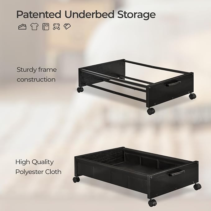 FOUCSSOMEI Under Bed Storage with Wheels, Wooden Under Bed Drawers On Wheels, Rolling Under Bed Shoe Storage, Space Saving, Black,30L - Image 2