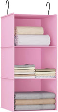 Hanging Closet Organizer 3-Shelf, Oxford Fabric Wardrobe Storage, Pink | Easy-mount foldable design holds clothes, handbags, shoes & accessories; washable Oxford fabric, sturdy and space-saving. by DonYeco