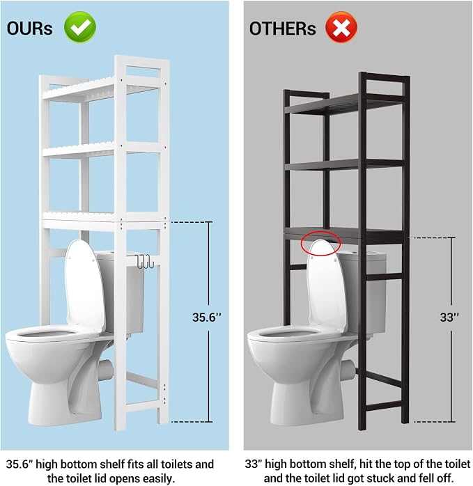 Homykic Over The Toilet Storage, 3-Tier Bamboo Bathroom Shelf, White - Image 6
