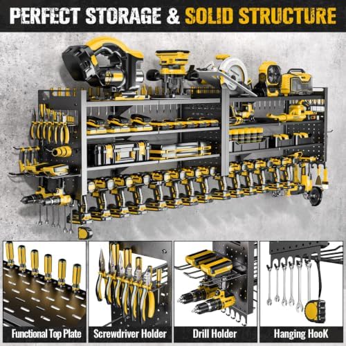 66" W Power Tool Organizer Wall Mount,4-Layer,18 Cordless Drills - Image 3