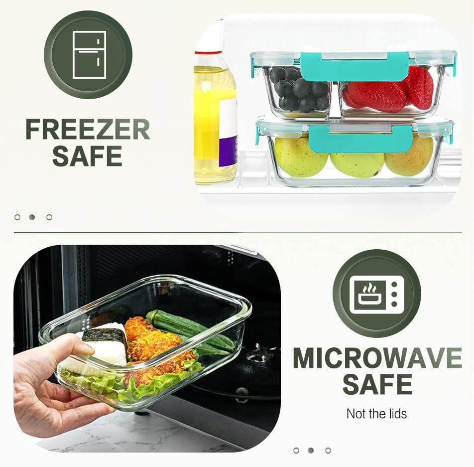 KOMUEE 10 Packs 30 oz Glass Meal Prep Containers with Lids, Green - Image 3