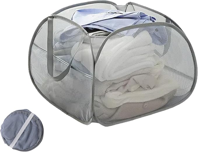 Collapsible Laundry Basket 90L, Mesh Pop-up Hamper, Gray by LUANMEET
