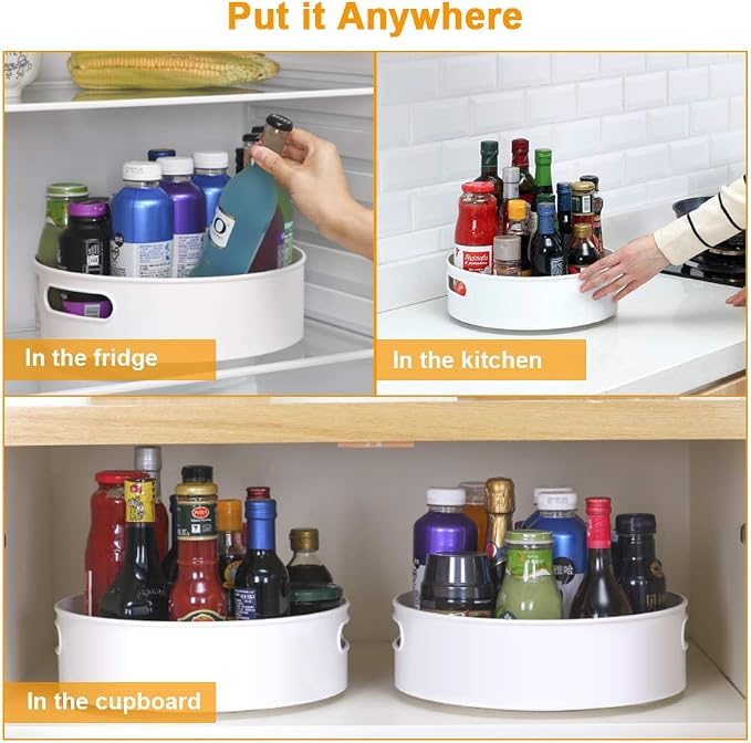 Semlos 360° Rotating Lazy Susan Organizers, 2 Packs 9" and 12" Turntable Spice Rack Organisers for Kitchen Organization and Storage, Non-Slip Under Sink Organizer for Bathroom Pantry Cupboard - Image 4