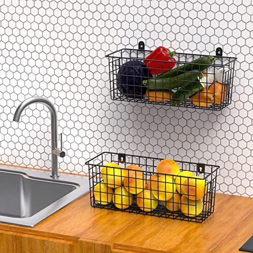 MaraFansie Extra Large Hanging Wall Basket 4-Pack Wall Mounted Wire Basket Cabinet Storage Bin Organizer Wall Shelves Farmhouse Decor for Home Kitchen Bathroom, Black - Image 3