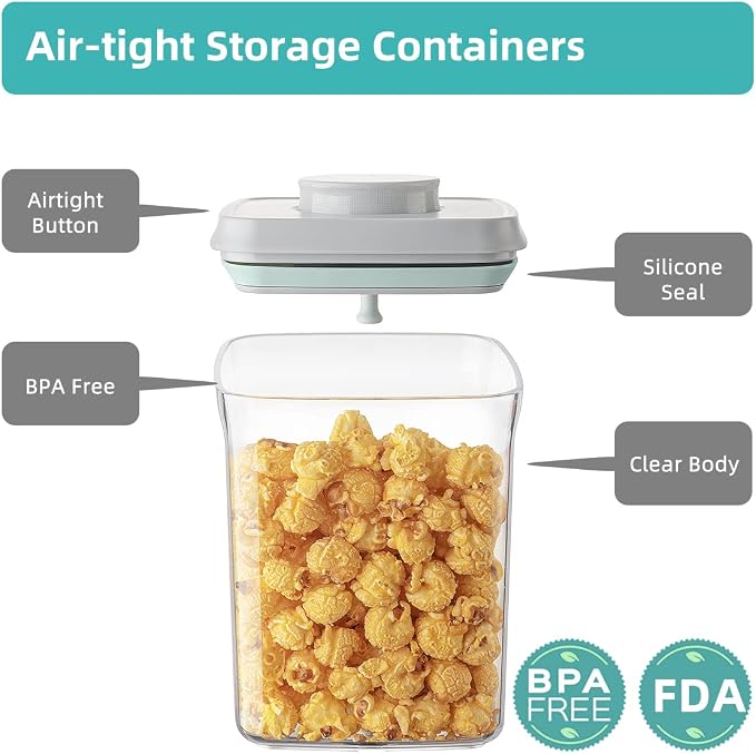 Ankou Airtight Container Set (1000ml 4 Pcs) Stackable One Press Openning Food Containers for Snacks Sugar Salt Herbs Spices Coffee Bean Formula Popcorn BPA-Free Tight Seal - Clear (1.0 QT * 4) - Image 5