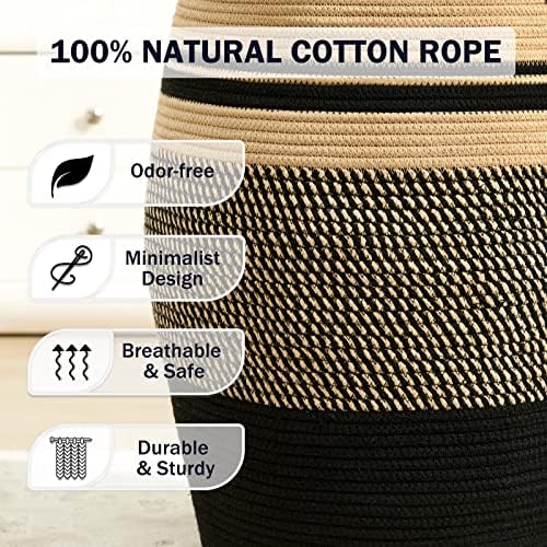 Large Laundry Hamper Basket 65L Woven Blanket Basket, Brown & Black - Image 3