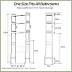 Over the Toilet Storage Shelf 3-Tier Adjustable Bathroom Organizers and Storage Shelves Bathroom Rack Above Toilet Storage with Paper Holder and 4 Hooks Space Saver Storage for Laundry - Image 3