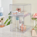 STORi Audrey Stackable Clear Bin Plastic Organizer Drawers | 2 Piece Set | Organize Cosmetics and Beauty Supplies on a Vanity | Made in USA (Pack of 3) - Image 2