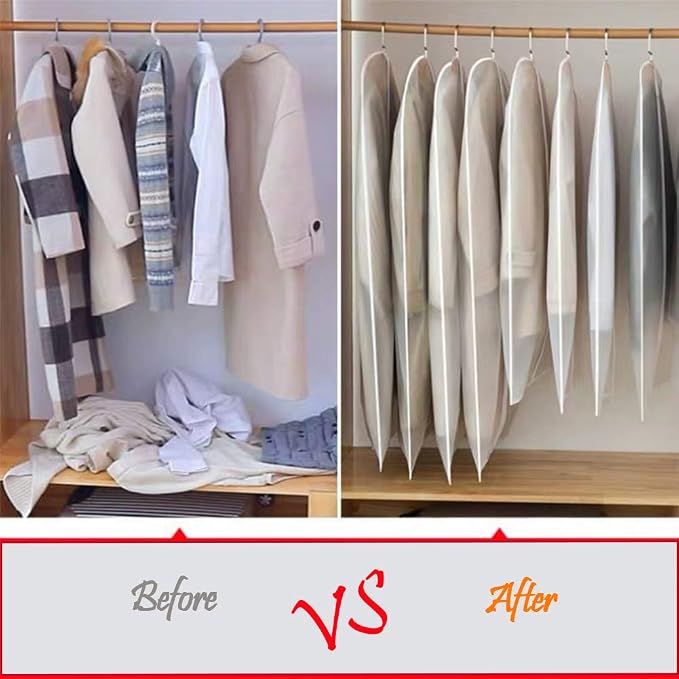 Garment Bags Clothes Storage Bag (Set of 12) Closet Cover for Open Closet Shirt Bags with Zipper for Suit, Sweaters Travel Laundry Wardrobe Closet Garment Dust Cover Bags (White 24'' x 54'') - Image 8