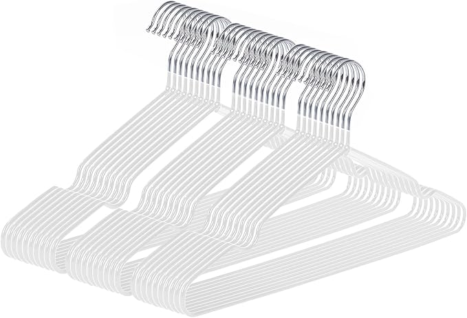 Ultra-Thin Metal Hangers, 30 Pack Non-Slip PVC Coated Space Saving Clothes Hangers for Closet, 16 inch Wide for Suits, Dresses, Jackets（White） by Unknown