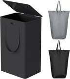 WOWLIVE 100L Black Laundry Hamper with Lid, Dirty Laundry Basket for Dorm by WOWLIVE