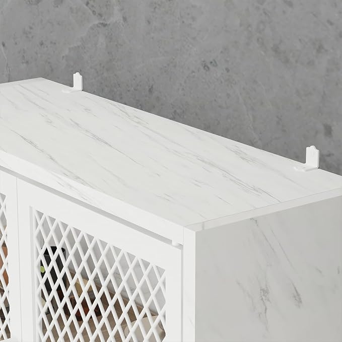Launica Over the Toilet Storage Cabinet, Over Toilet Bathroom Organizer with Mesh Doors and Shelves, Freestanding Bathroom Storage Cabinet Above Toilet, Wood and Marble, White Marble - Image 4