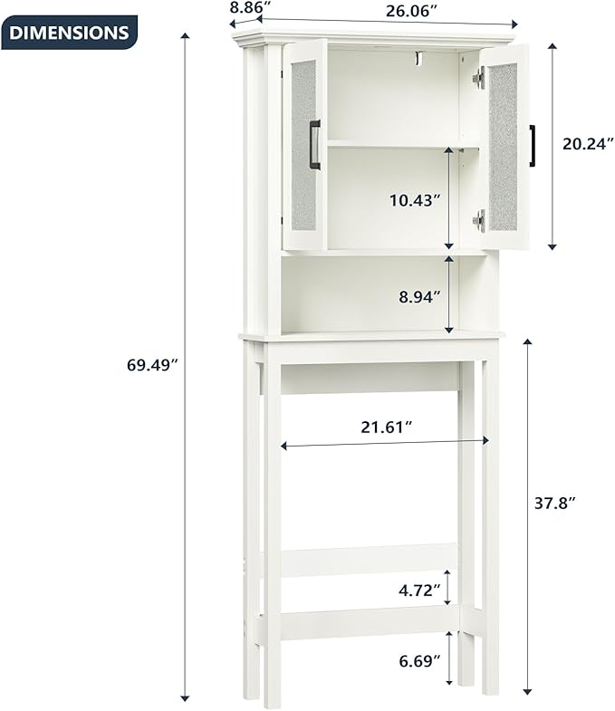Over The Toilet Storage Cabinet, Over Toilet Bathroom Organizer with Doors and Adjustable Shelf, Thicken Frame Above Toilet Storage Cabinet Behind Toilet Bathroom Organizer, Cream White - Image 2