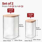 Glass Flour Containers with Bamboo Lids 1.6/4.6 Qt 2 Pack - Image 2