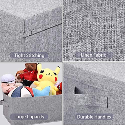 HOONEX Linen Foldable Storage Bins with Lids, 2 Pack, Storage Boxes with Carrying Handles and Sturdy Heavy Cardboard, 16.5" L x 11.8" W x 7.5" H for Shoes, Books, Clothes, Light Grey - Image 5