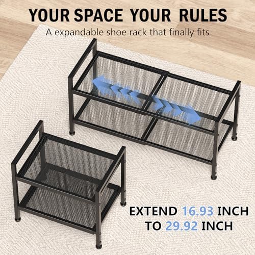 Expandable Shoe Rack for Closet, Entryway, 2-Tier Shoe Storage, Black - Image 4