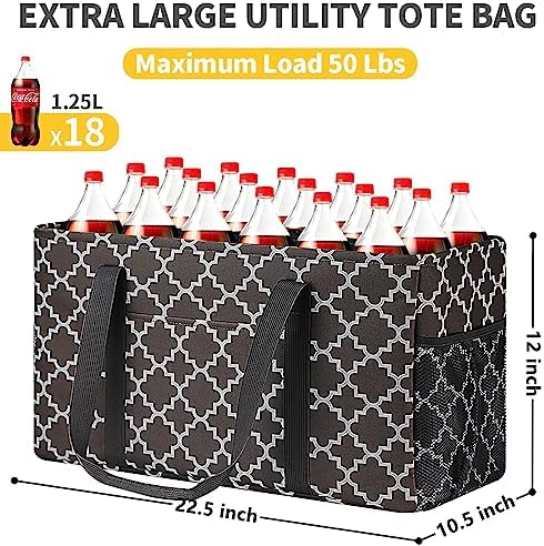 GhvyenntteS Extra Large Utility Tote Bag - Stand Up Utility Tote with Metal Wire Frame & Hard Bottom Board, Reusable Grocery Bags With Handles for Storage, Picnics, Beach, Pool, Laundry, Car, Camping - Image 5
