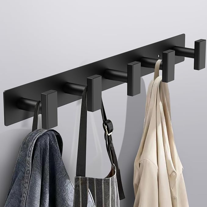 Bntuk Coat Rack Wall Mount - 5 Coat Hooks, Towel Racks for Bathroom Robes Bags Keys, Hat Rack Wall Towel Hooks Organizer Essential (Black) by Bntuk