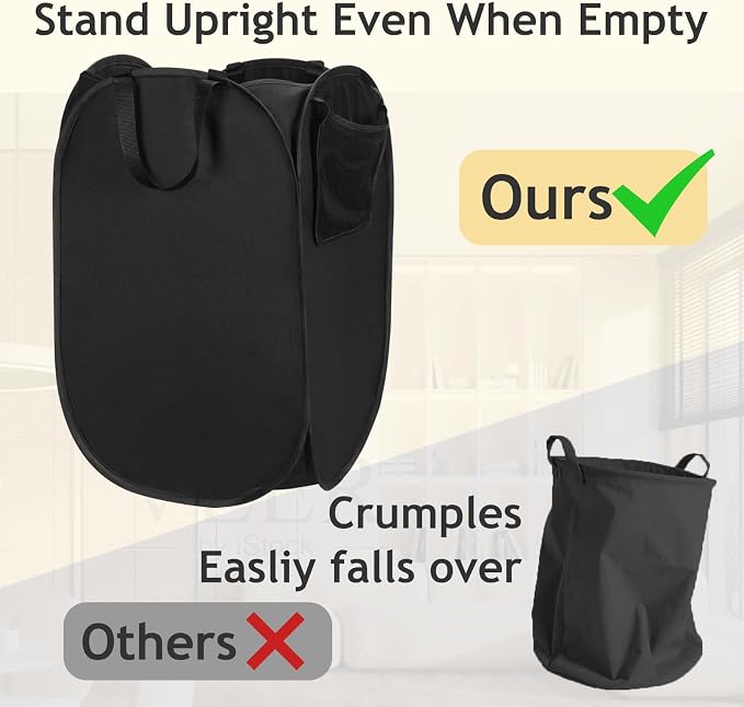 Upgraded Pop-up Laundry Hamper 2 Pack, 70L(18.5 Gal) Laundry Basket with Thickened 600D Oxford Fabric,2.4X Denser Mesh Side Pocket, 0.2mm Added Thickness Steel Frame, Easy to Open and Fold for Storage - Image 5