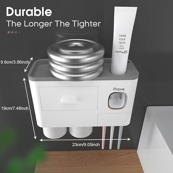 iHave Toothbrush Holders Wall Mounted with Toothpaste Dispenser & 2 Cups - Image 5