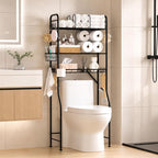 TETOTE Over The Toilet Storage Rack, 3-Tier Bathroom Organizer Shelf Over Toilet with Toilet Paper Roll Holder, Freestanding Metal Rack, Black by TETOTE