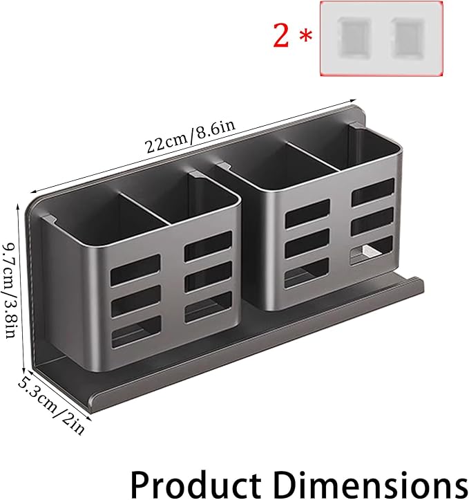 Aluminum Toothbrush Holder， Wall-Mounted，Bathroom Rack，4 Slot，Grey - Image 2